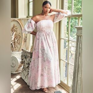 NWT Bridal by ELOQUII Off The Shoulder Printed Floral Chiffon Dress Gown